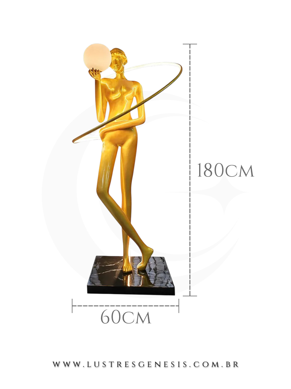 Coluna Decorativa Atena Dourada em Resina Metal e Vidro